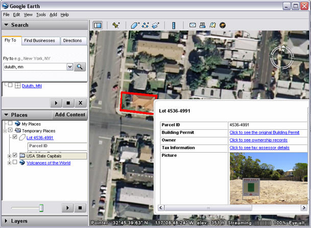 GIS features displayed using KML